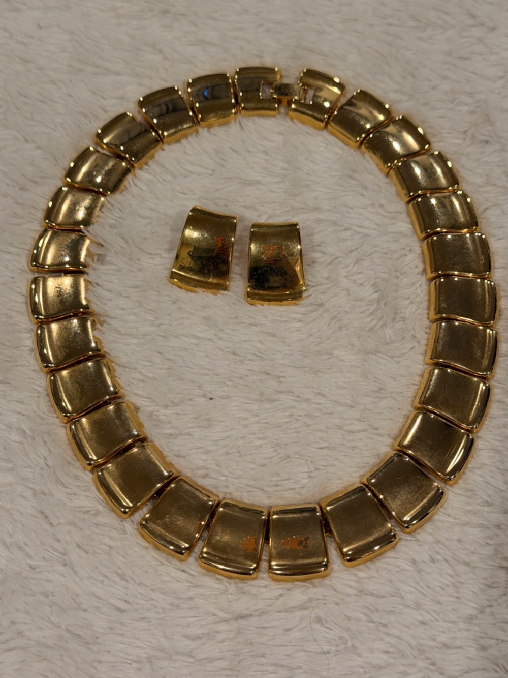 Vintage Gold-Tone Statement Necklace & Earrings Set